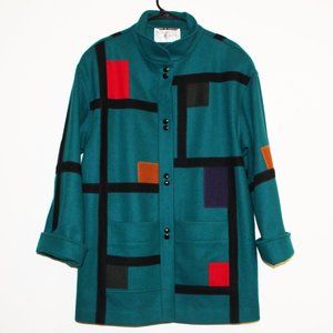 80s Abstract Geometric Wool Winter Coat - Like New